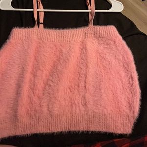 Pink fuzzy crop top